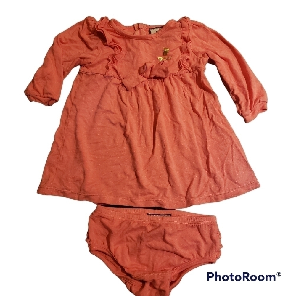 Vintage Juicy Couture Baby Coral Pink Tunic Shirt and Bottoms Matched Set 3-6 mo